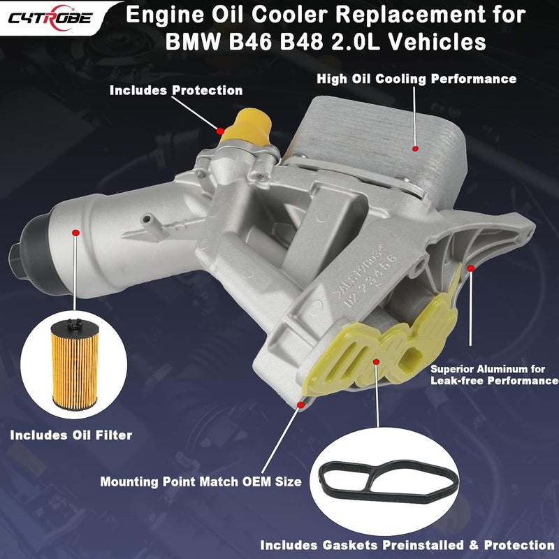CYTROBE Upgrade Aluminum Engine Oil Cooler Filter Housing with Gasket, Bolts Compatible with 2016-2022 BMW F30 230i 330e 330i GT 430i 530i 530e 740e xDrive X3 X4 B46 B48 L4 2.0L Turbo Replace 11428596283 - Image 4